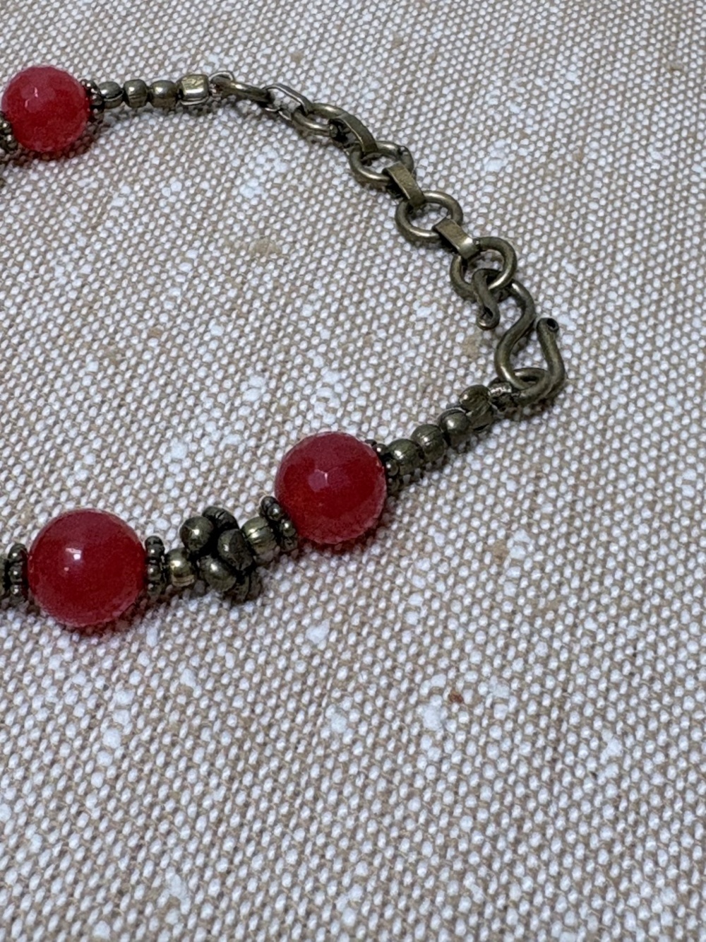 Vintage Red Agate Brass Link Bracelet Faceted Gemstone Boho Filigree 9 In - Picture 3 of 6